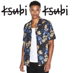 KSUBI Black Hyperflower Resort Shirt 100% Tencel Button Front MSRP $230 Sz Med